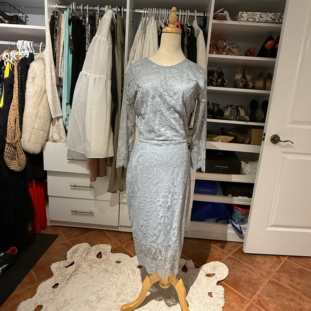 For Love And Lemons Silver Sheath Dress Sleeveless Crew Neck